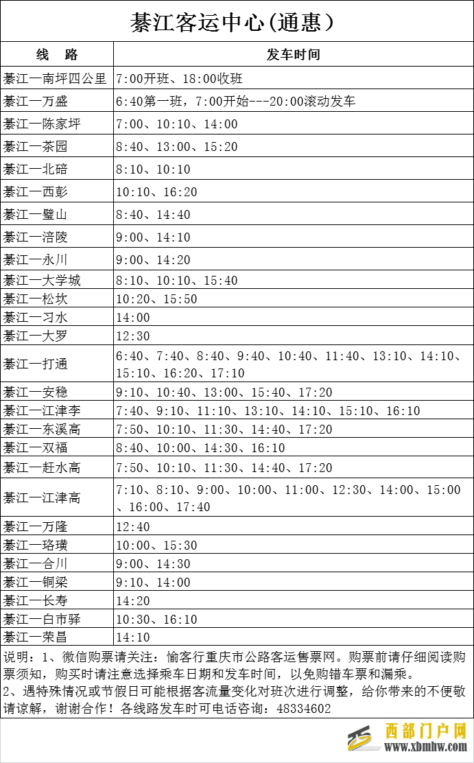 綦江汽车站(二级车站)、綦江客运中心(通惠)最新发班时间表来咯~(图2) 綦江汽车站(二级车站)、綦江客运中心(通惠)最新发班时间表来咯~(图2)